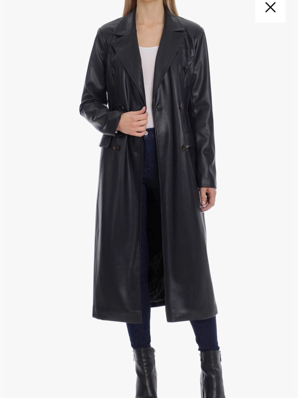 Avec Les Filles Black Faux-Leather Trench Coat from Anthropologie